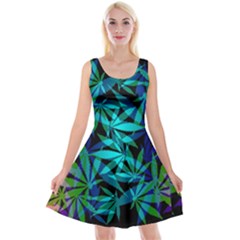 420 Ganja Pattern, Weed Leafs, Marihujana In Colors Reversible Velvet Sleeveless Dress by Casemiro