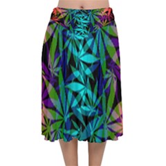 420 Ganja Pattern, Weed Leafs, Marihujana In Colors Velvet Flared Midi Skirt by Casemiro