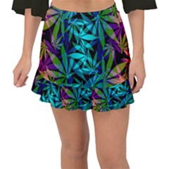 420 Ganja Pattern, Weed Leafs, Marihujana In Colors Fishtail Mini Chiffon Skirt by Casemiro