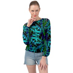 420 Ganja Pattern, Weed Leafs, Marihujana In Colors Banded Bottom Chiffon Top