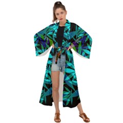 420 Ganja Pattern, Weed Leafs, Marihujana In Colors Maxi Kimono