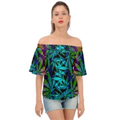 420 Ganja Pattern, Weed Leafs, Marihujana In Colors Off Shoulder Short Sleeve Top by Casemiro