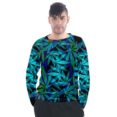 420 Ganja Pattern, Weed Leafs, Marihujana In Colors Men s Long Sleeve Raglan Tee by Casemiro