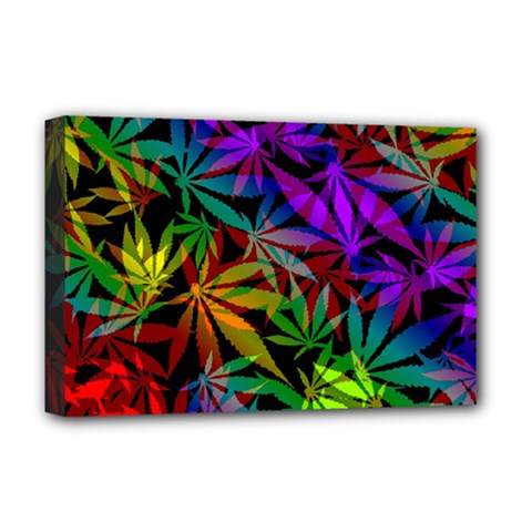 Ganja In Rainbow Colors, Weed Pattern, Marihujana Theme Deluxe Canvas 18  X 12  (stretched) by Casemiro