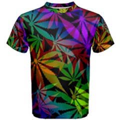 Ganja In Rainbow Colors, Weed Pattern, Marihujana Theme Men s Cotton Tee