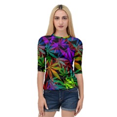 Ganja In Rainbow Colors, Weed Pattern, Marihujana Theme Quarter Sleeve Raglan Tee