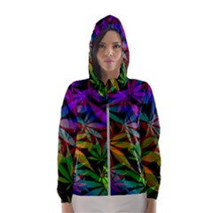 Ganja In Rainbow Colors, Weed Pattern, Marihujana Theme Women s Hooded Windbreaker