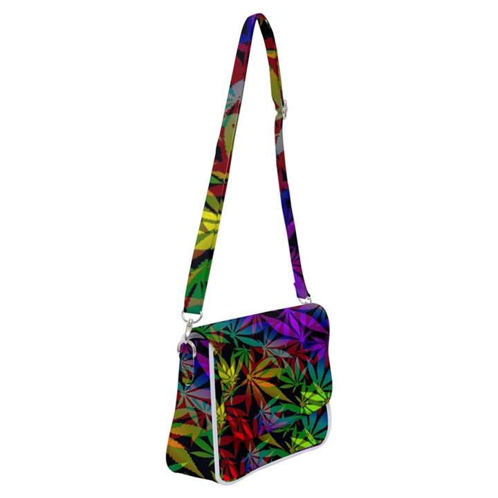 Ganja in rainbow colors, weed pattern, marihujana theme Shoulder Bag with Back Zipper