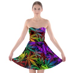 Ganja In Rainbow Colors, Weed Pattern, Marihujana Theme Strapless Bra Top Dress