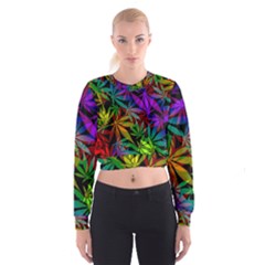 Ganja In Rainbow Colors, Weed Pattern, Marihujana Theme Cropped Sweatshirt by Casemiro