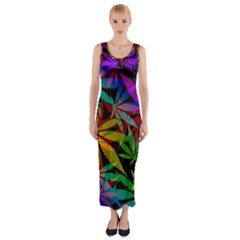 Ganja In Rainbow Colors, Weed Pattern, Marihujana Theme Fitted Maxi Dress