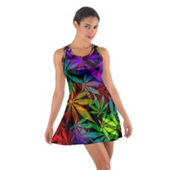 Ganja In Rainbow Colors, Weed Pattern, Marihujana Theme Cotton Racerback Dress by Casemiro