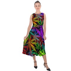 Ganja In Rainbow Colors, Weed Pattern, Marihujana Theme Midi Tie-back Chiffon Dress by Casemiro