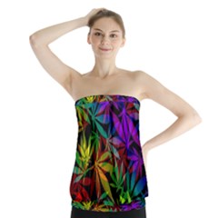 Ganja In Rainbow Colors, Weed Pattern, Marihujana Theme Strapless Top