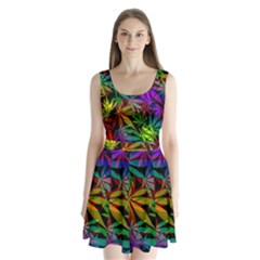 Ganja In Rainbow Colors, Weed Pattern, Marihujana Theme Split Back Mini Dress  by Casemiro