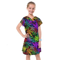 Ganja In Rainbow Colors, Weed Pattern, Marihujana Theme Kids  Drop Waist Dress by Casemiro