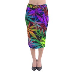 Ganja In Rainbow Colors, Weed Pattern, Marihujana Theme Velvet Midi Pencil Skirt by Casemiro