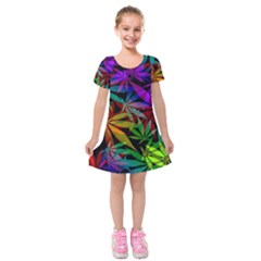 Ganja In Rainbow Colors, Weed Pattern, Marihujana Theme Kids  Short Sleeve Velvet Dress by Casemiro