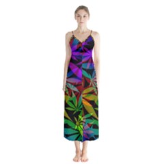 Ganja In Rainbow Colors, Weed Pattern, Marihujana Theme Button Up Chiffon Maxi Dress by Casemiro