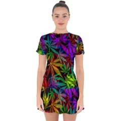 Ganja In Rainbow Colors, Weed Pattern, Marihujana Theme Drop Hem Mini Chiffon Dress by Casemiro