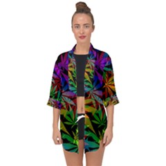 Ganja In Rainbow Colors, Weed Pattern, Marihujana Theme Open Front Chiffon Kimono by Casemiro