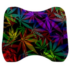 Ganja In Rainbow Colors, Weed Pattern, Marihujana Theme Velour Head Support Cushion