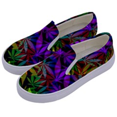 Ganja In Rainbow Colors, Weed Pattern, Marihujana Theme Kids  Canvas Slip Ons by Casemiro