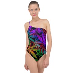 Ganja In Rainbow Colors, Weed Pattern, Marihujana Theme Classic One Shoulder Swimsuit by Casemiro