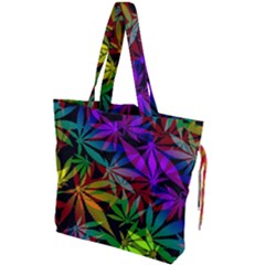 Ganja In Rainbow Colors, Weed Pattern, Marihujana Theme Drawstring Tote Bag by Casemiro