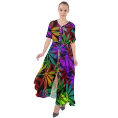 Ganja In Rainbow Colors, Weed Pattern, Marihujana Theme Waist Tie Boho Maxi Dress by Casemiro