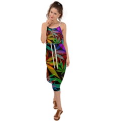 Ganja In Rainbow Colors, Weed Pattern, Marihujana Theme Waist Tie Cover Up Chiffon Dress by Casemiro