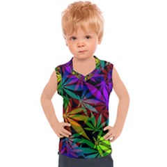 Ganja In Rainbow Colors, Weed Pattern, Marihujana Theme Kids  Sport Tank Top