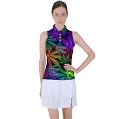 Ganja In Rainbow Colors, Weed Pattern, Marihujana Theme Women s Sleeveless Polo Tee by Casemiro