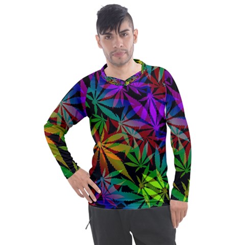 Ganja In Rainbow Colors, Weed Pattern, Marihujana Theme Men s Pique Long Sleeve Tee by Casemiro