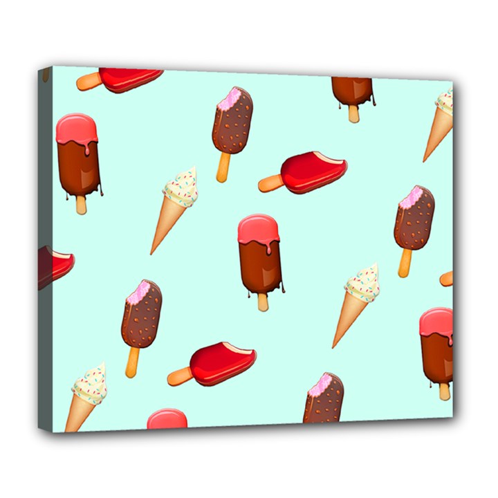 Ice Cream pattern, light blue background Deluxe Canvas 24  x 20  (Stretched)