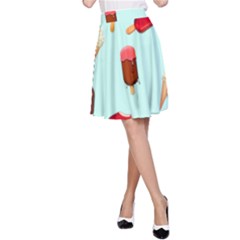 Ice Cream Pattern, Light Blue Background A-line Skirt