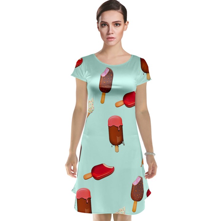 Ice Cream pattern, light blue background Cap Sleeve Nightdress