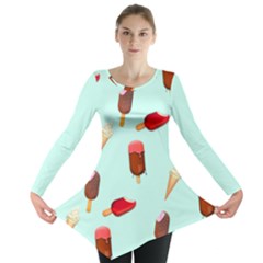 Ice Cream Pattern, Light Blue Background Long Sleeve Tunic 