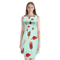 Ice Cream Pattern, Light Blue Background Sleeveless Chiffon Dress  