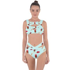 Ice Cream Pattern, Light Blue Background Bandaged Up Bikini Set  by Casemiro