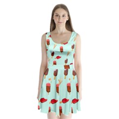 Ice Cream Pattern, Light Blue Background Split Back Mini Dress 