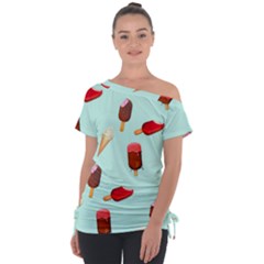 Ice Cream Pattern, Light Blue Background Tie-up Tee