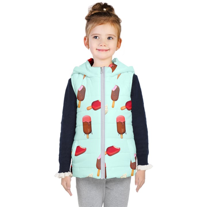 Ice Cream pattern, light blue background Kids  Hooded Puffer Vest