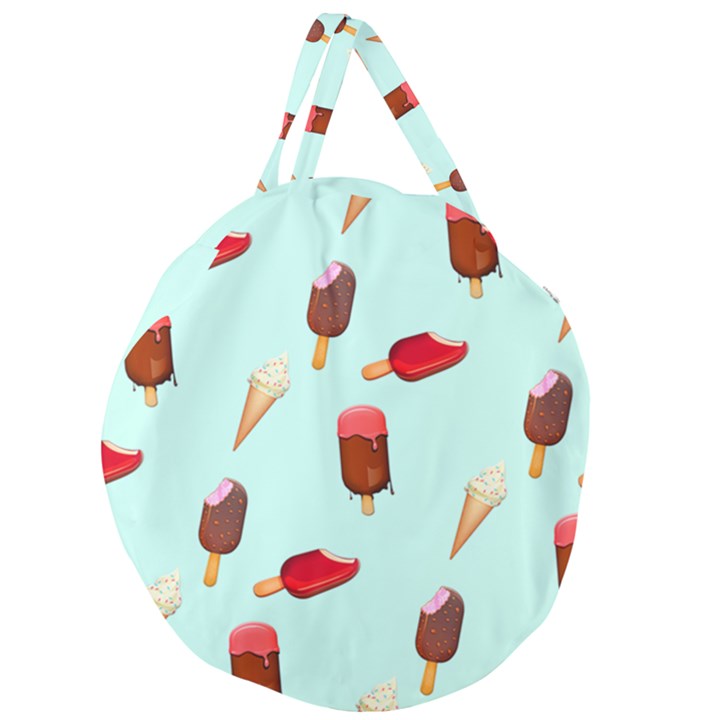 Ice Cream pattern, light blue background Giant Round Zipper Tote