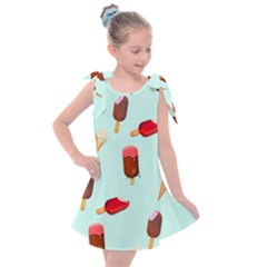 Ice Cream Pattern, Light Blue Background Kids  Tie Up Tunic Dress