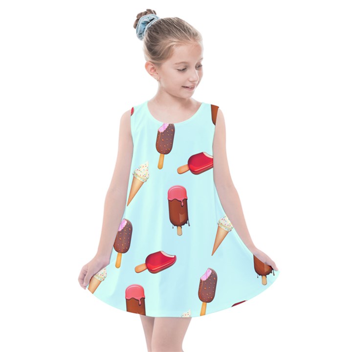 Ice Cream pattern, light blue background Kids  Summer Dress