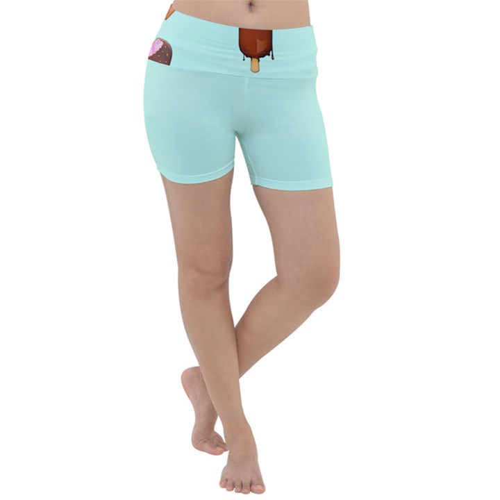 Ice Cream pattern, light blue background Lightweight Velour Yoga Shorts