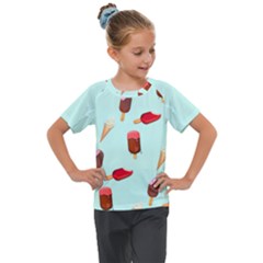 Ice Cream Pattern, Light Blue Background Kids  Mesh Piece Tee