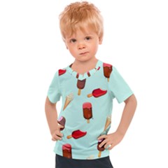 Ice Cream Pattern, Light Blue Background Kids  Sports Tee