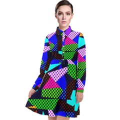 Trippy Blocks, Dotted Geometric Pattern Long Sleeve Chiffon Shirt Dress by Casemiro